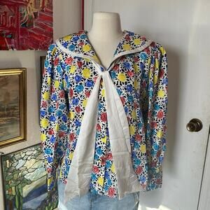 frank young silk rose floral multicolored button up blouse